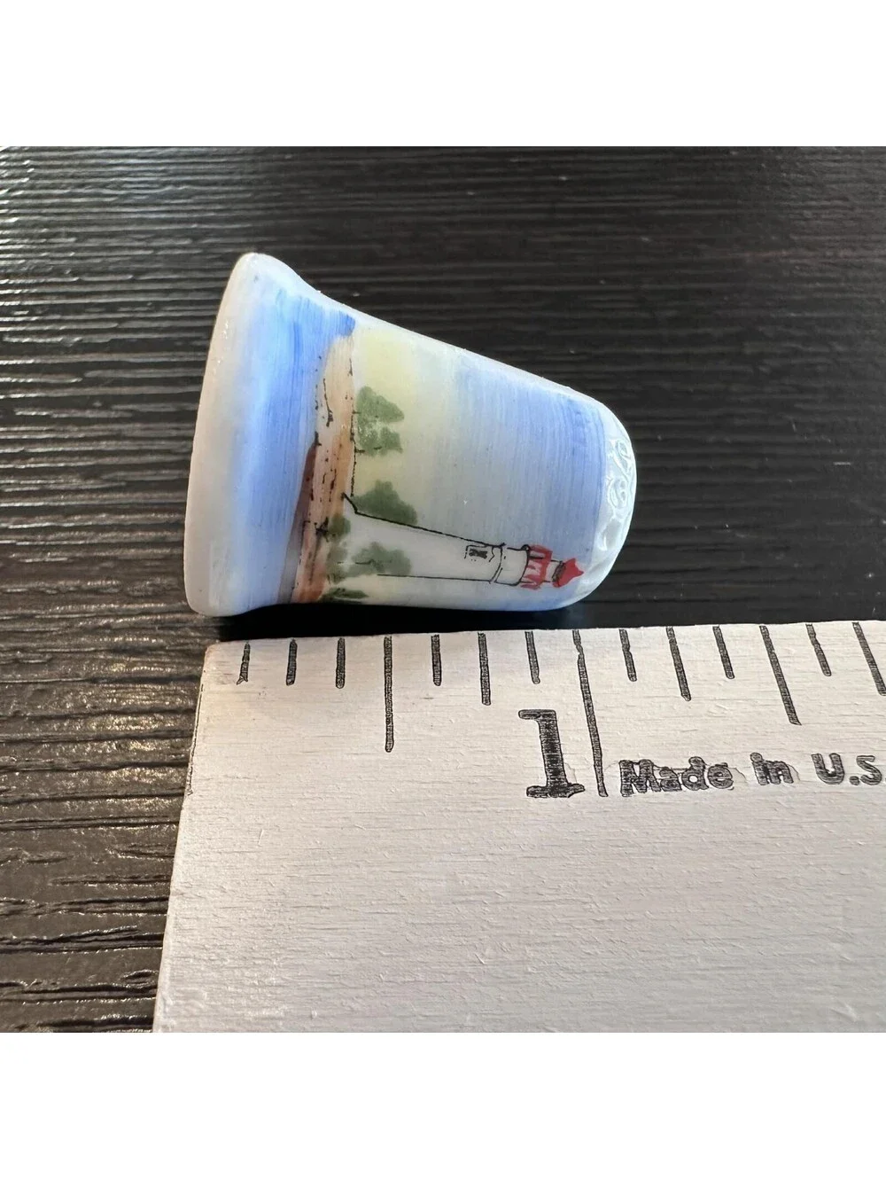 Marblehead Lighthouse Lake Erie Ohio Souvenir Thimble Hand Painted EUC